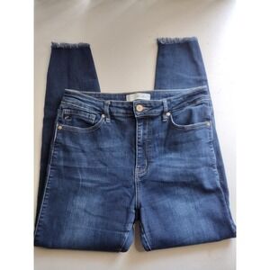 KanCan Womens Dark Wash High Rise Frayed Hem Skinny Jeans Stretch Denim